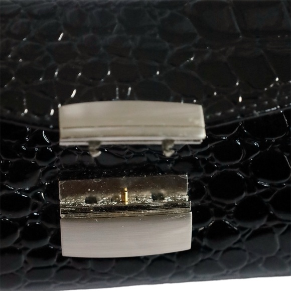 Black Patent Leather Clutch bag with Chain Strap - Picture 3 of 6